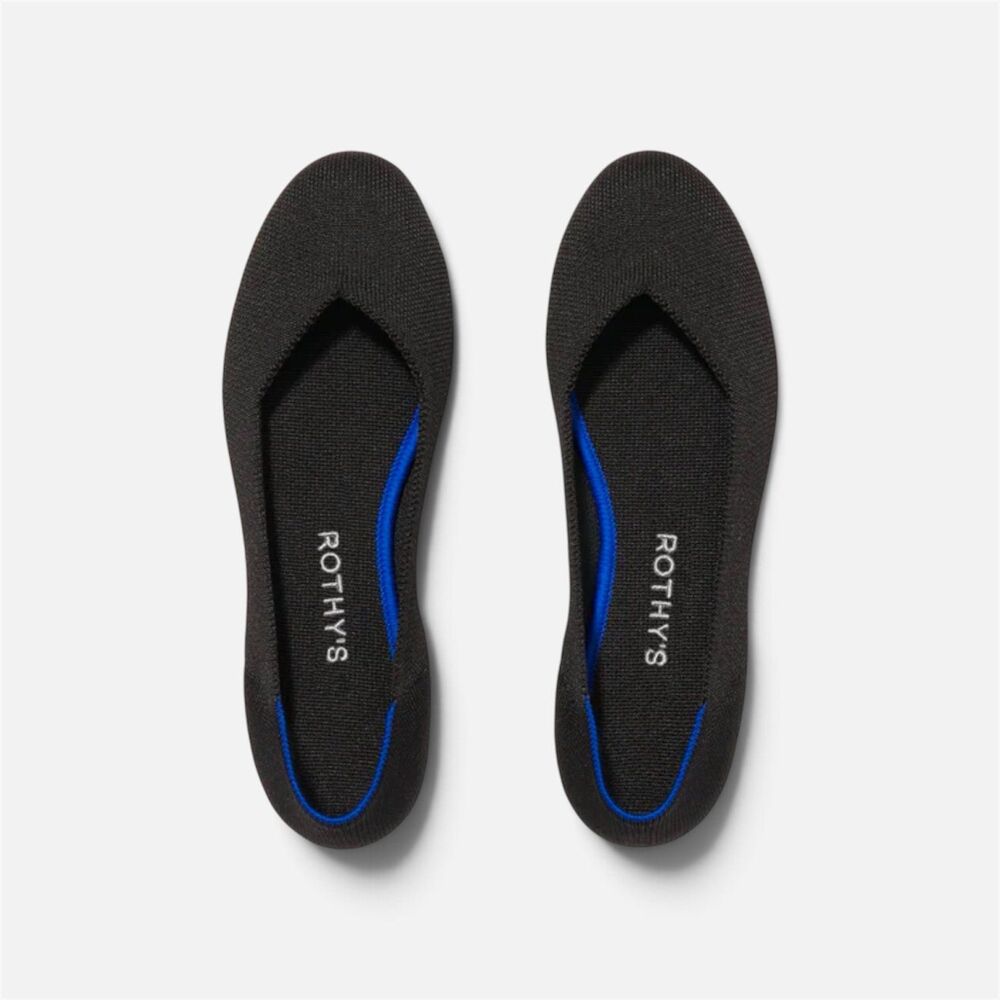ROTHY'S Women's Black Knit Ballet Flats with Blue Trim